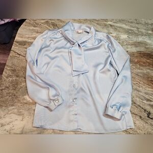 Vintage Joseph II Light Blue Satin Secretary Blouse – Size 12, Made in USA